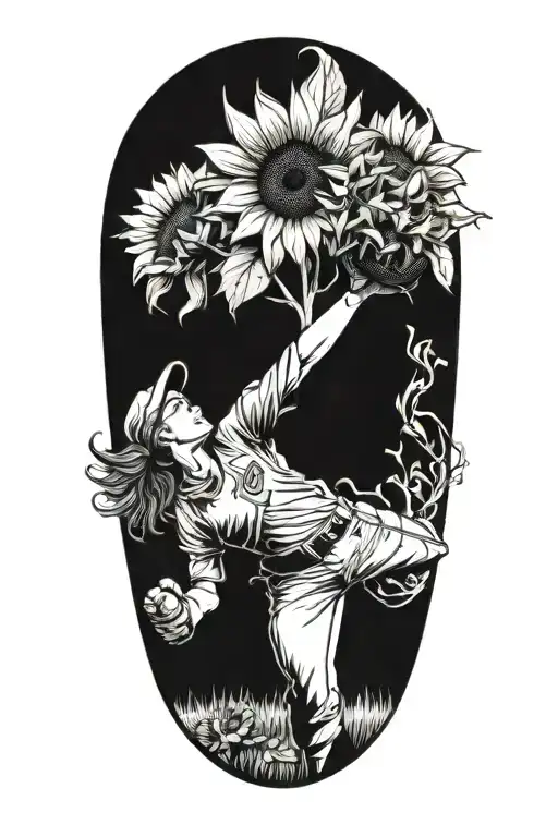 A softball pitcher throwing a sunflower instead of a ball tattoo design idea