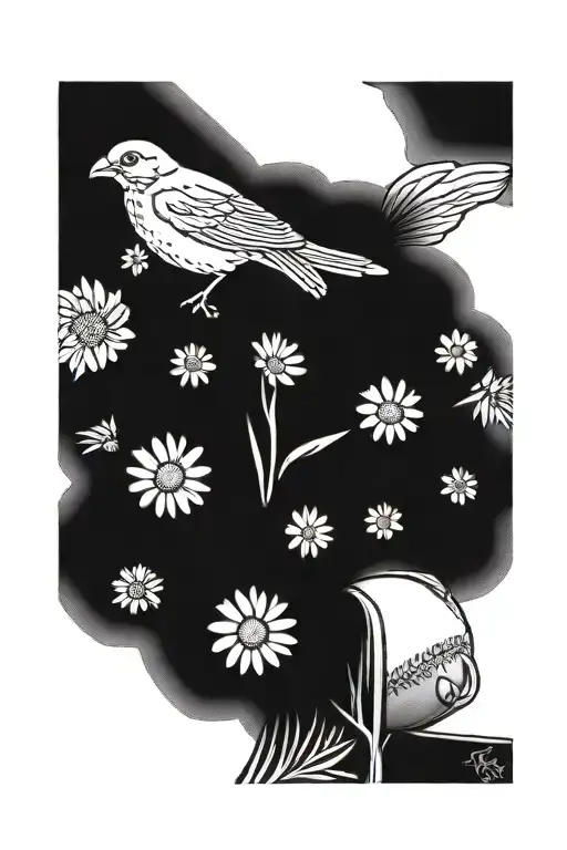 softball pitcher, daisy bouquet, Ava Lucia 11 10 11 tattoo design idea