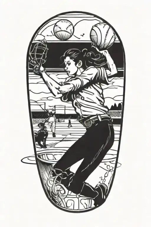 A softball pitcher throwing the ball to her dad sitting on a bucket tattoo design idea