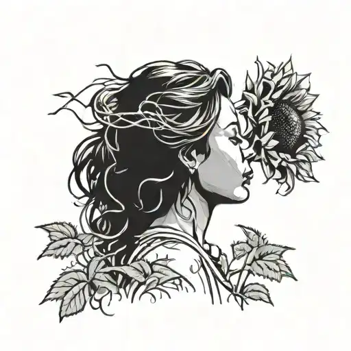 A silhouette of Ava Lucia pitching with a sunflower field in the background tattoo design idea