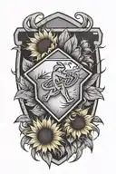 softball home plate, softball pitcher, sunflower surrounded tattoo design idea