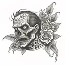 zombie and flowers tattoo design idea