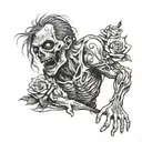 zombie and flowers tattoo design idea