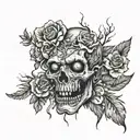 zombie and flowers tattoo design idea