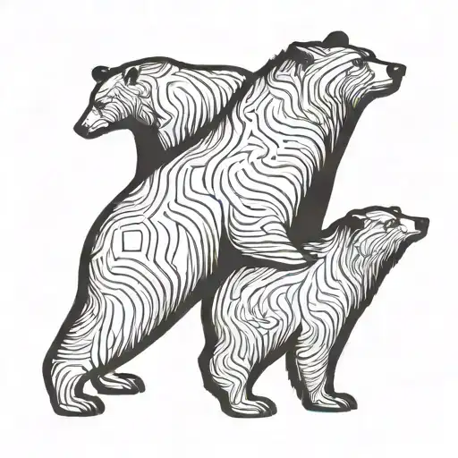 Simple one line bear tattoo with two cubs tattoo design idea