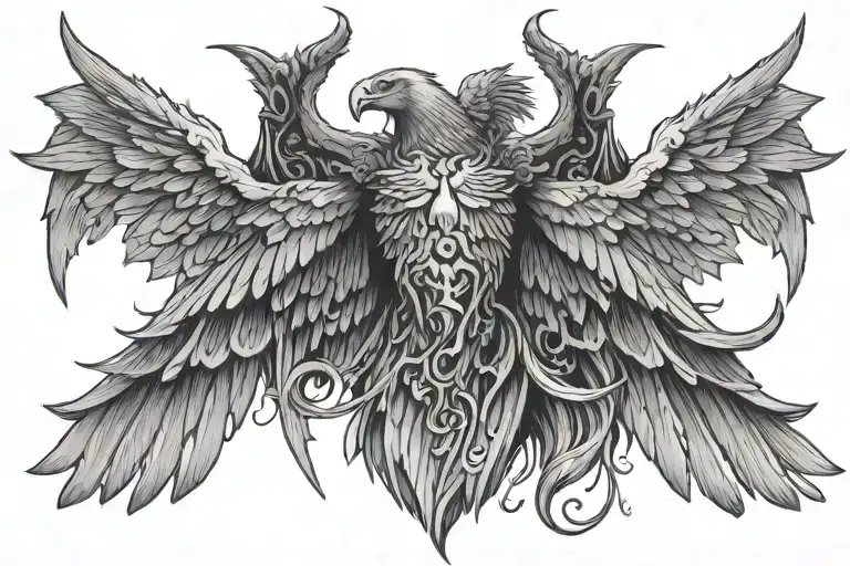 Angels and Demons, Eagle wings and Bat wings spread, 👑 and ✝️  tattoo design idea