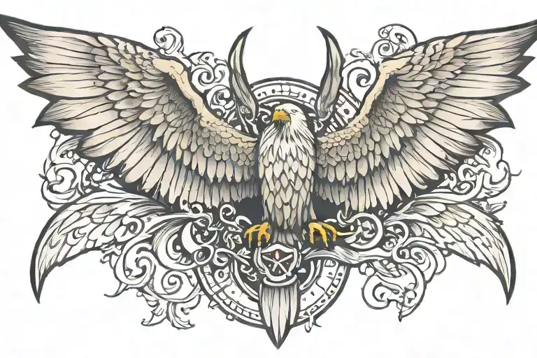 Angels and Demons, Eagle wings and Bat wings spread, 👑 and ✝️  tattoo design idea