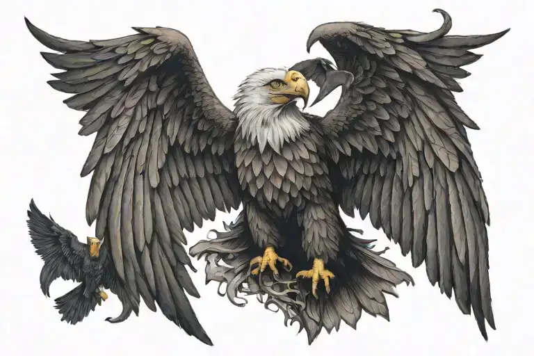 Angels and Demons, Eagle wings and Bat wings spread, 👑 and ✝️  tattoo design idea
