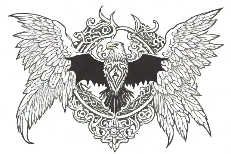 Angels and Demons, Eagle wings and Bat wings spread, 👑 and ✝️  tattoo design idea