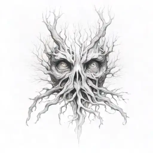 treebeard hiding in a forest  tattoo design idea