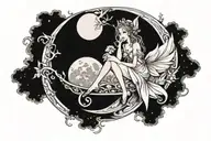Fairy sitting on moon tattoo design idea