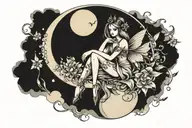 Fairy sitting on moon tattoo design idea