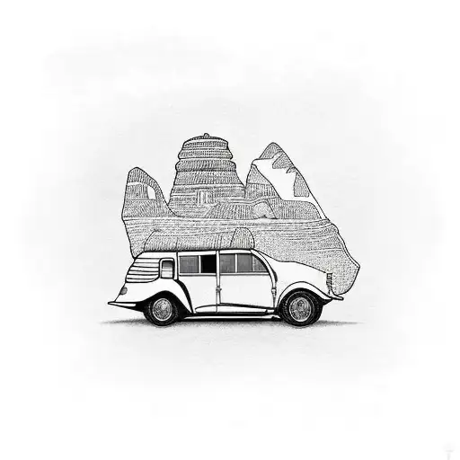 Citroen 3cv traveling around South America  tattoo design idea