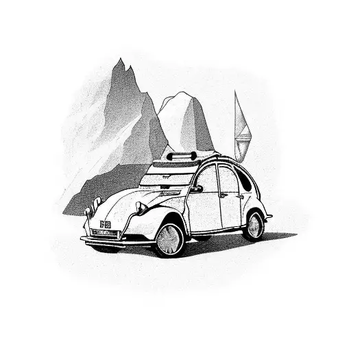 Citroen 2cv traveling around the globe in South America  tattoo design idea