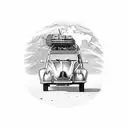 Citroen 2cv traveling around the globe in South America  tattoo design idea