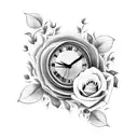 clock with roses tattoo design idea