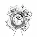 clock with roses tattoo design idea