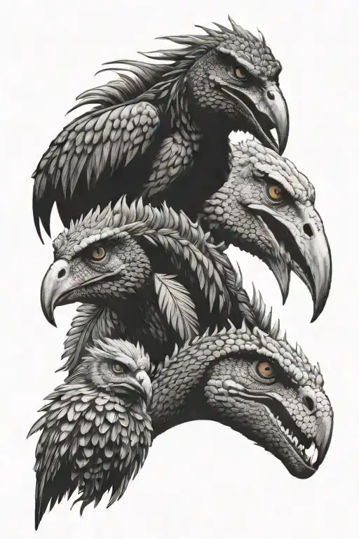 dinosaur, flamingo, dragon and owl watching on  tattoo design idea