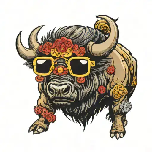bison wearing sunglasses tattoo design idea