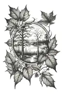fall leaves and trees tattoo design idea
