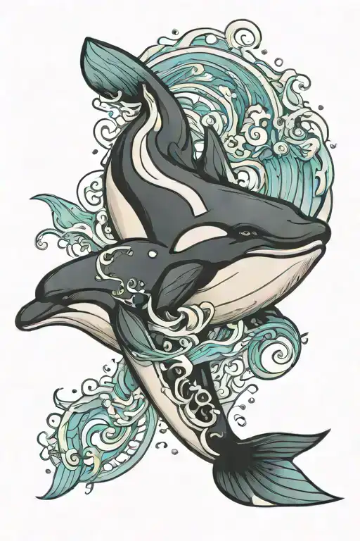 killer whale swimming tattoo design idea