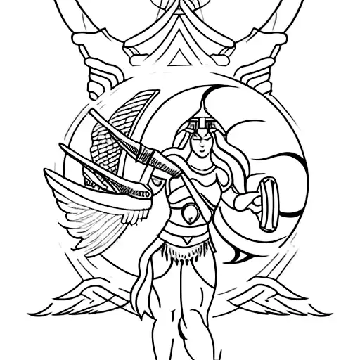 A minimalist tattoo featuring a valkyrie warrior in a dynamic sports pose, showcasing the client's love for athleticism and mythology. tattoo design idea