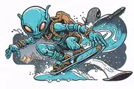 snowboard riding alien tattoo design idea