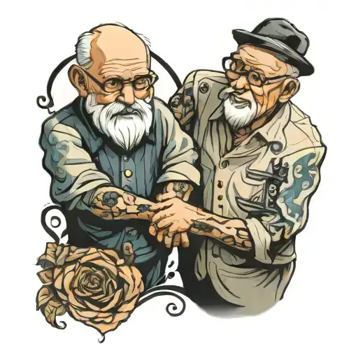 Grandfather and grandson holding hands tattoo design idea