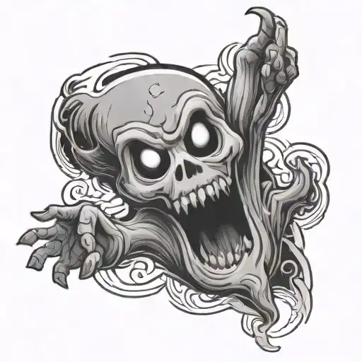 ghost with middle finger up and buttons for eyes  tattoo design idea