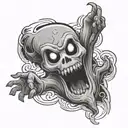 ghost with middle finger up and buttons for eyes  tattoo design idea