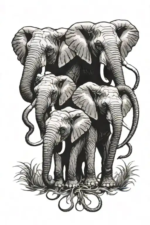 for my son, elephants holding trunks tattoo design idea