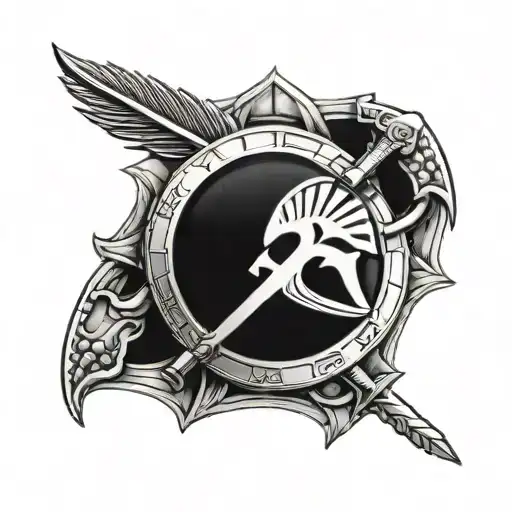 Spartan shield and words malone labe tattoo design idea