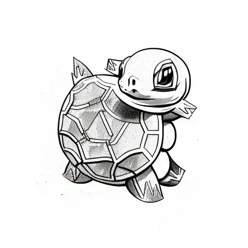 A sketch-style Squirtle tattoo with abstract geometric shapes on its shell tattoo design idea