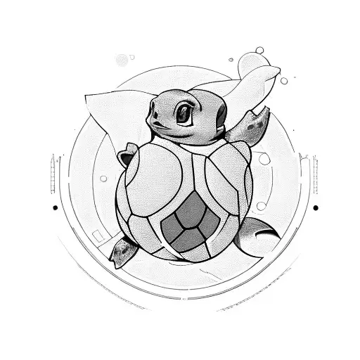 A futuristic Squirtle design incorporating circuit patterns on its shell tattoo design idea
