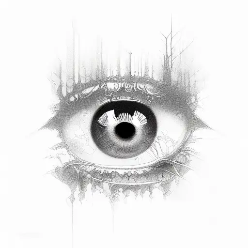 Eye inverted with a red cross tattoo design idea