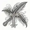 a small cross with a small curved feather next to it with the words :Isaiah 40:31" running vertical below the feather tattoo design idea