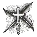 a small cross with a small curved feather next to it with the words :Isaiah 40:31" running vertical below the feather tattoo design idea