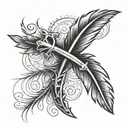 a small cross with a small curved feather next to it with the words :Isaiah 40:31" running vertical below the feather tattoo design idea