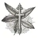 small simple cross, small curved feather beside it, with the verse Isaiah 40:31  running vertical below the feather tattoo design idea