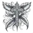 small plain simple black cross, 1 small curved feather beside it, Isaiah 40:31, no frills  tattoo design idea