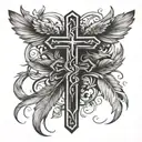 small plain simple black cross, 1 small curved feather beside it, Isaiah 40:31, no frills  tattoo design idea