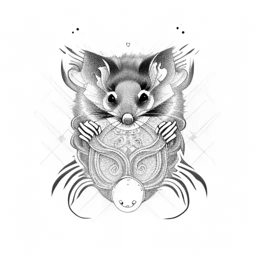 Possum surrounded by pixelated screams tattoo design idea