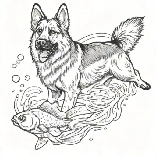 goldfish + german shepard fusion tattoo design idea
