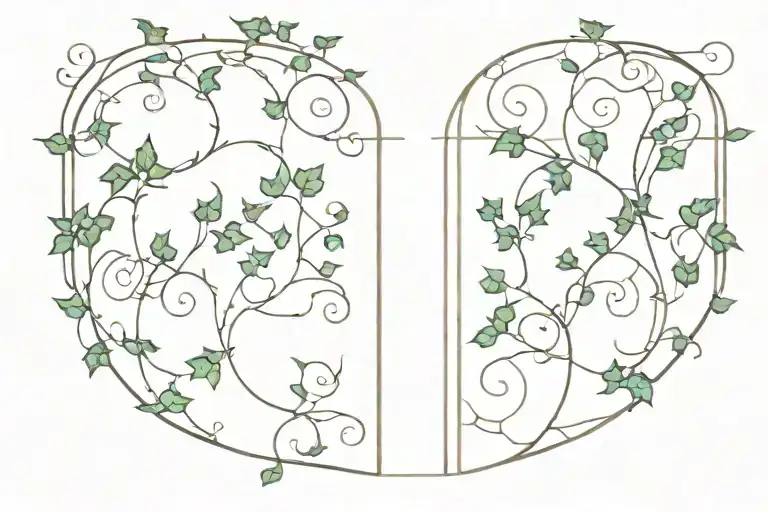 minimalist ivy vines growing shaped like Grécourt Gates tattoo design idea