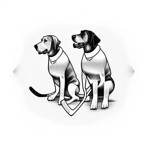 A silhouette of a hockey player with a black labrador retriever by their side tattoo design idea