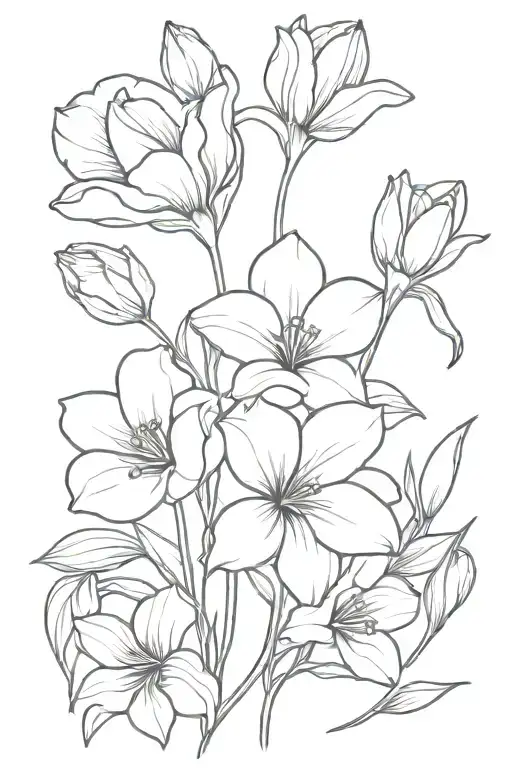 Black and white petunia and tulips tattoo design idea