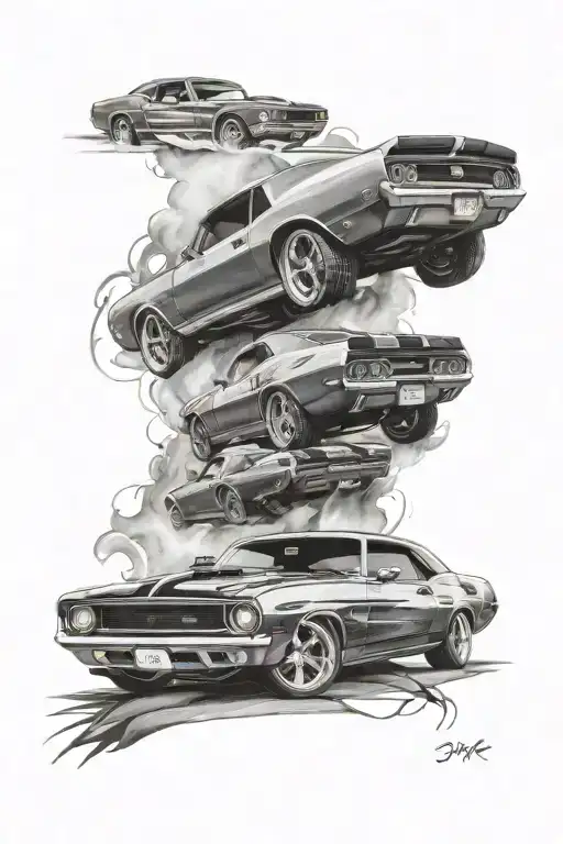 muscle cars drifting tattoo design idea