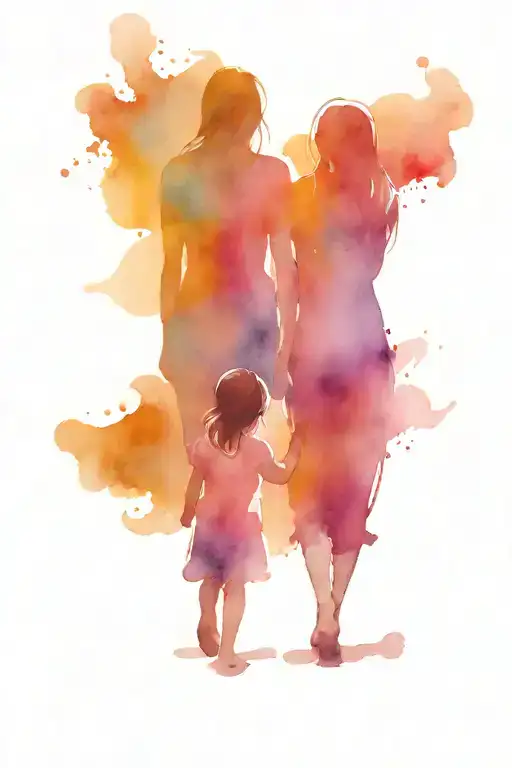 mother and daughter walking in V shape made tattoo design idea