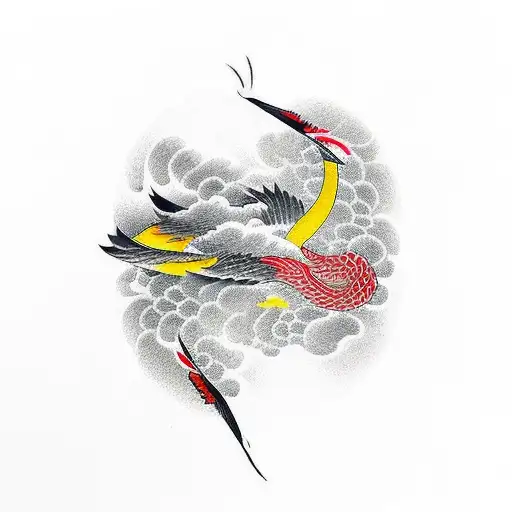 red yellow  black crane tattoo design idea