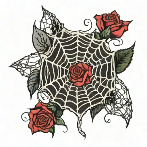 Jerry like the name carved into a spiderweb with a web string coming down connected with rose pedals tattoo design idea